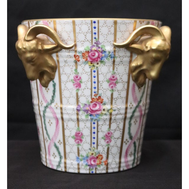 French Vintage Dresden Porcelain Ram Head Cachepot For Sale - Image 3 of 7