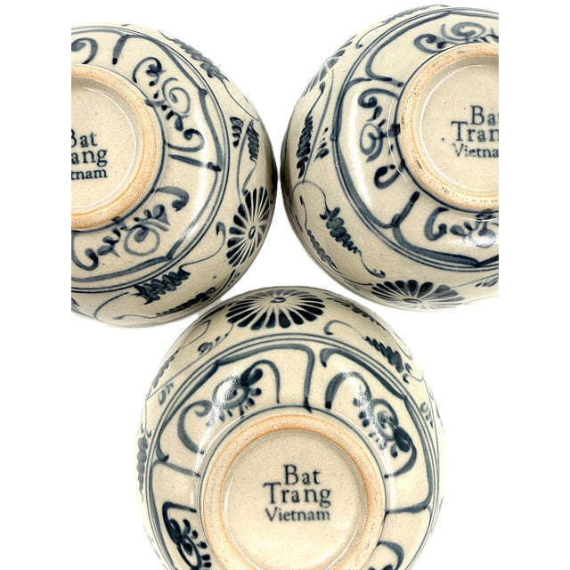 2020s Set of 6 Bat Trang Blue Vietnamese Stoneware Ceramic With Hand Painted Floral Motif For Sale - Image 5 of 8