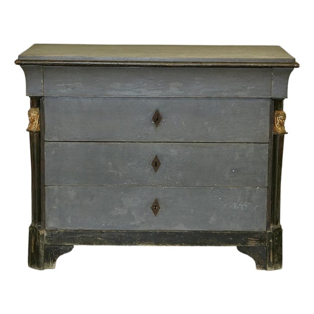 French Empire 19th Century Painted Wood Four-Drawer Commode with Gilt Busts For Sale