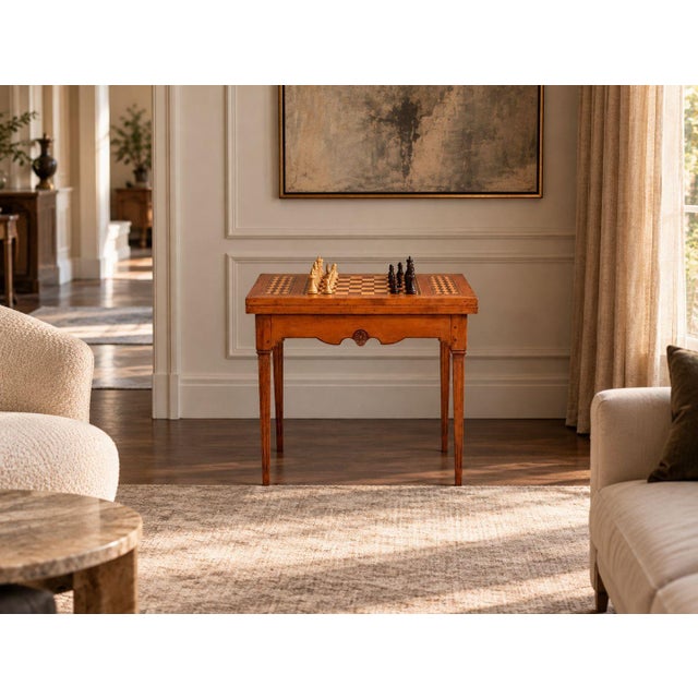 Louis XVI, French Provincial Games Table, Parquetry, Fruitwood, Green Velvet, France, 1800s A French Louis XVI Provincial...