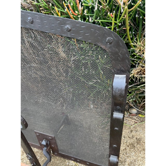 Early 20th Century Spanish Revival Fire Screen, Andirons and Poker Set - 4 Piece Set For Sale - Image 9 of 12