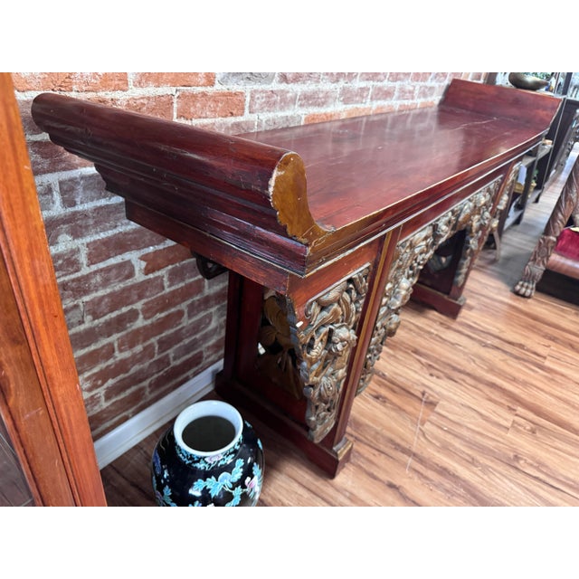 Chinese Carved Red Lacquer Qiaotouan Altar Console Table, Circa 1900 For Sale - Image 4 of 10