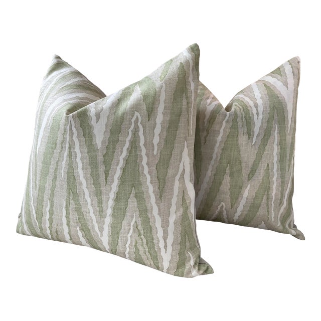 Anna French for Thibaut "Highland Peak" in Green Pillows- a Pair For Sale