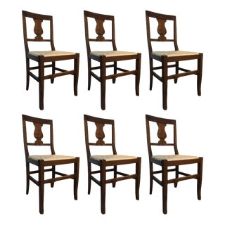 Rustic Walnut Chairs, Italy, 1970s, Set of 6 For Sale