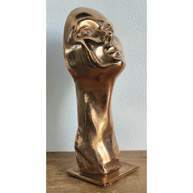 Vintage Charles Delporte Polished Bronze Bust Signed and Numbered For Sale - Image 4 of 10