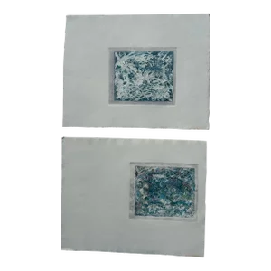 1970s Pair of Small Blue Abstract Block Prints