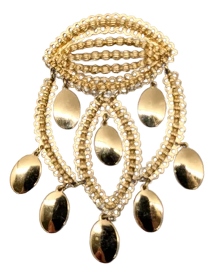 Vintage Signed Monet Book Piece Goldtone "Sari" Dangle Brooch, 1971