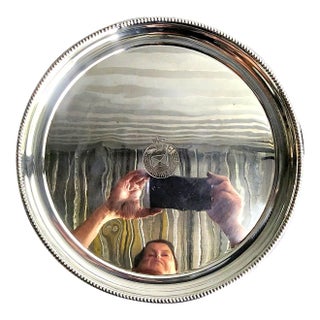 Walker & Hall Vintage Fine Silver Plate Round Serving Tray With Commemorative Stamp For Sale