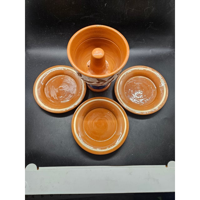 vintage Italian Pythagoras Cup or "greedy cup," and saucers (3)