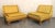 Pair of low profile mid-century modern slipper chairs with light maple base. Simple, straight modern lines with...