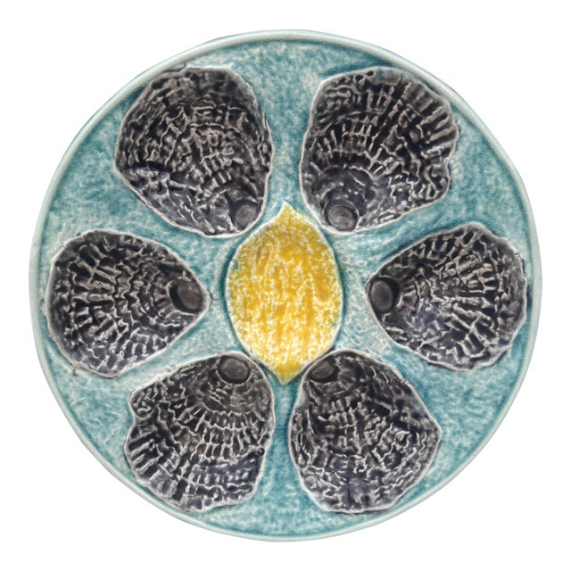 French Majolica Oyster Plate With Lemon Circa 1890 For Sale