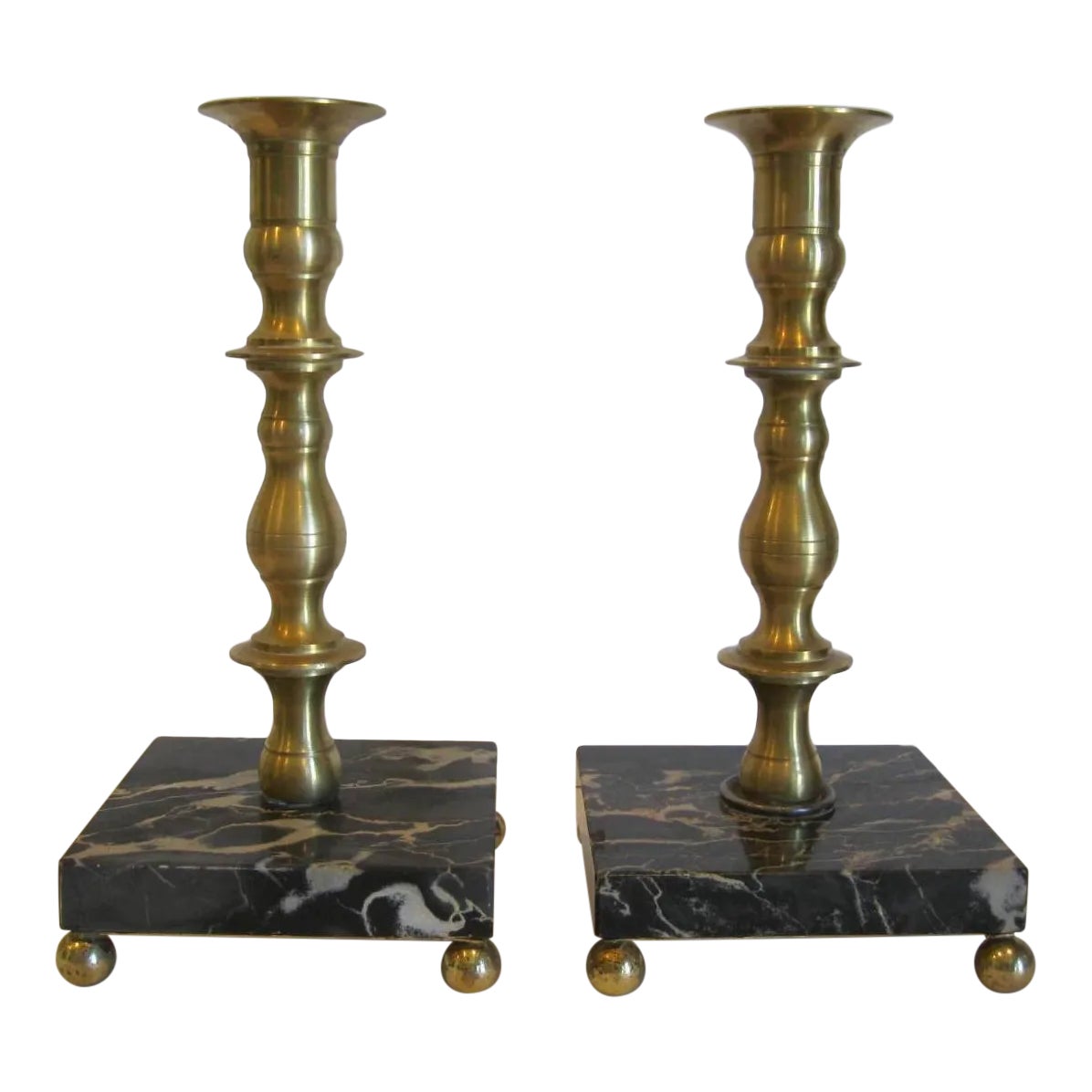 Brass and Marble French Provincial Candle Holders Lights a Pair