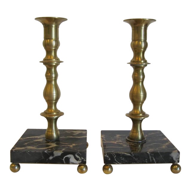 Brass and Marble French Provincial Candle Holders Lights - a Pair For Sale