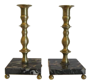 Brass and Marble French Provincial Candle Holders Lights - a Pair