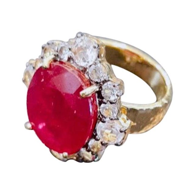 Bochic "Orient" Vintage African Ruby & White Topaz Ring Set in 18K Gold & Silver For Sale - Image 15 of 18