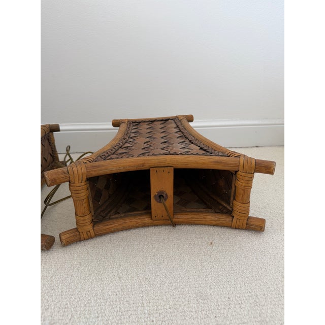 Vintage Bamboo and Leather Strap Table Lamps - A Pair For Sale - Image 11 of 12