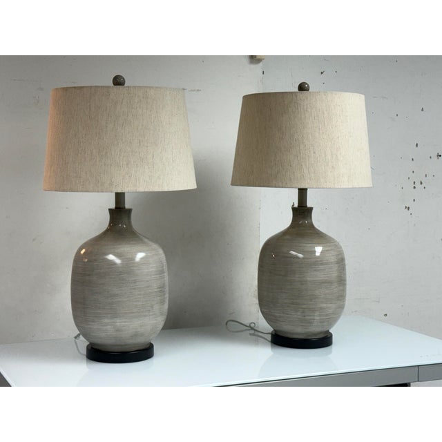 Farmhouse Modern Farmhouse Ceramic Table Lamps - a Pair For Sale - Image 3 of 12