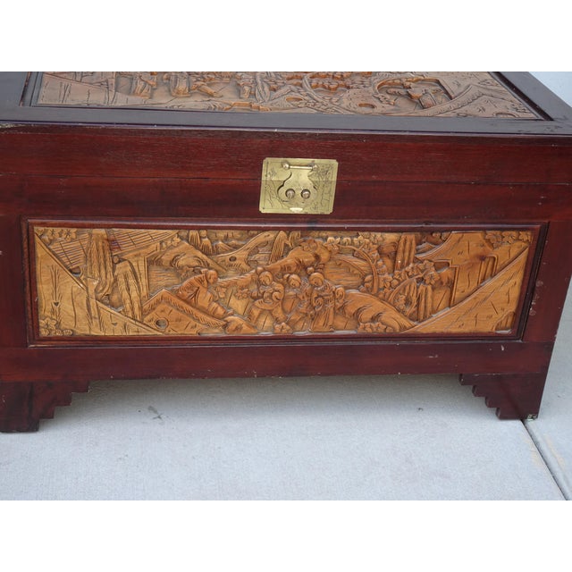 Vintage Chinese Asian Ornately Carved Wood Camphor Dorwy Hope Chest ~ Trunk For Sale - Image 10 of 13