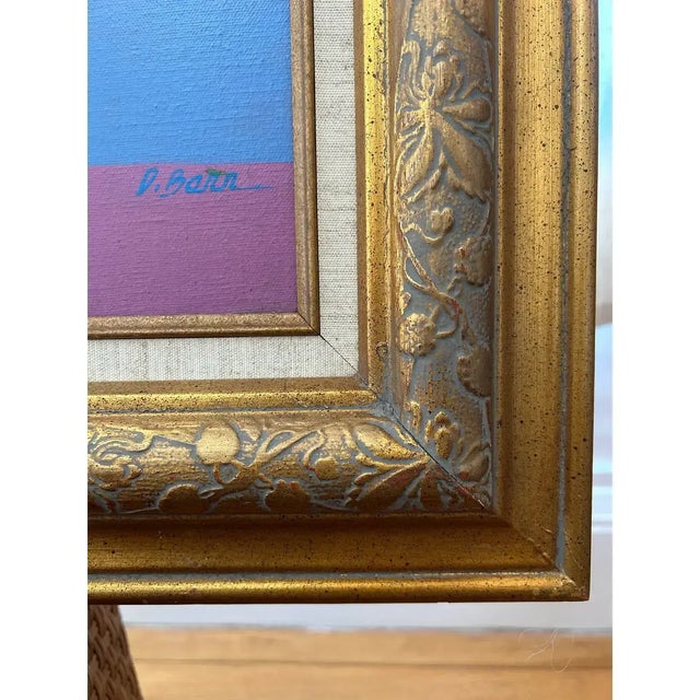 Wood Framed Vintage Original Abstract Landscape Painting Hockney-Style For Sale - Image 7 of 9