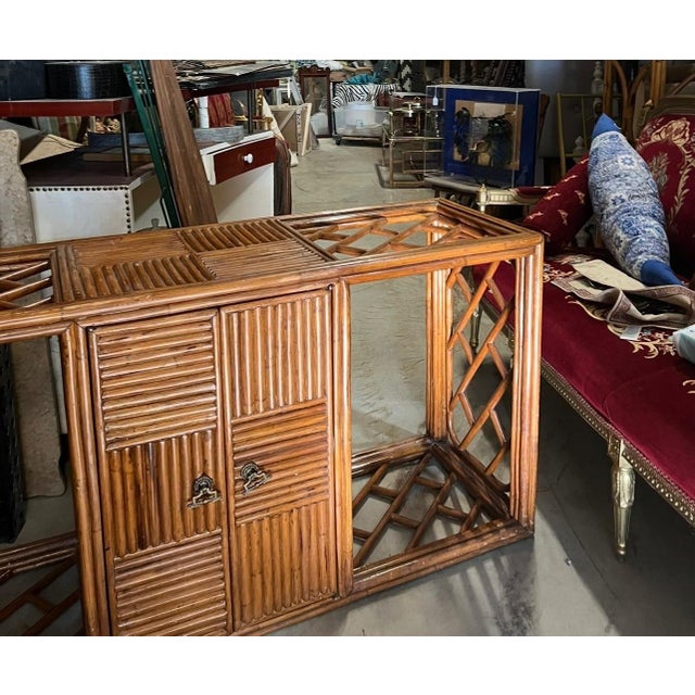 1970s Vintage Bamboo Detailed Console Table With Storage For Sale - Image 5 of 5