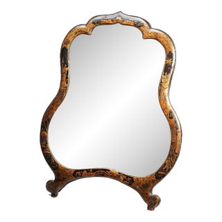 Wonderful Large Antique Chinoiserie Japanned Dressing Table Mirror Asian Lacquer Hand Painted Home Decor For Sale