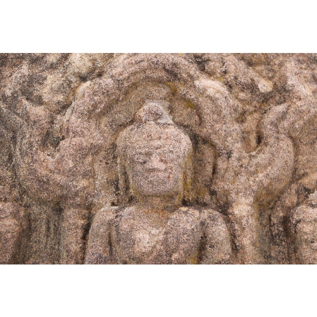 19th Century Large Buddha Votive Plaque, Sandstone on Metal Stand, India For Sale - Image 10 of 17