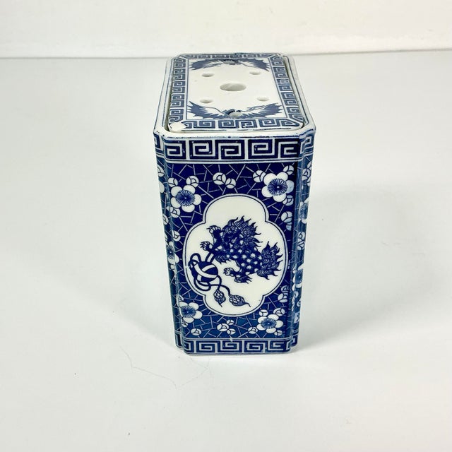 Chinoiserie Mid-Century Chinoiserie Boho Chic Square Vase With Flower Frog by Andrea of Sadaek For Sale - Image 3 of 12