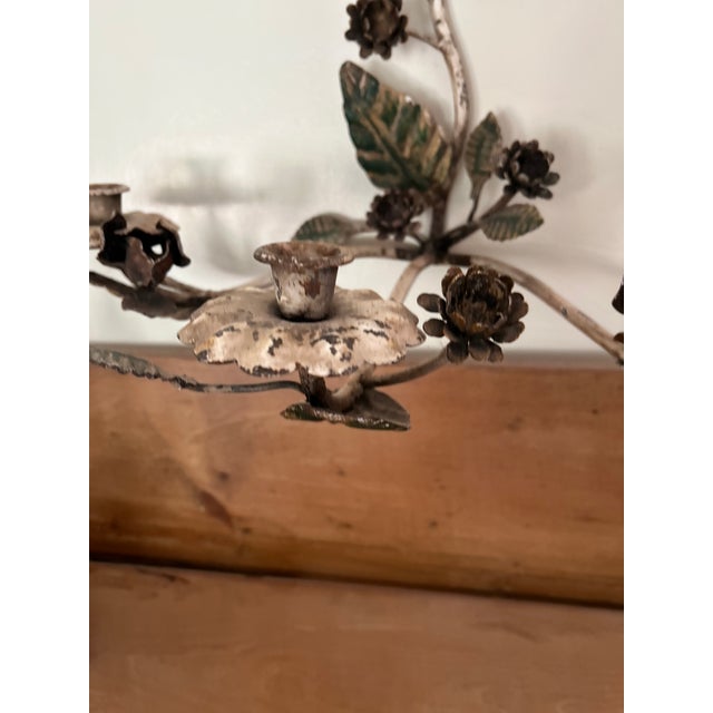 1950s Tole Floral Wall Sconce For Sale - Image 11 of 13
