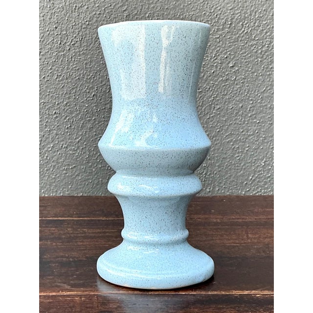 Vintage Speckled Blue Ceramic Vase For Sale - Image 15 of 18