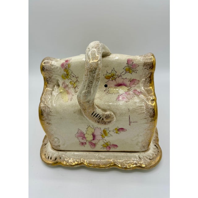 Antique Victorian Covered Cheese Dish - Pink & Gold, Stoke-on-Trent, C. 1910 For Sale In New York - Image 6 of 9