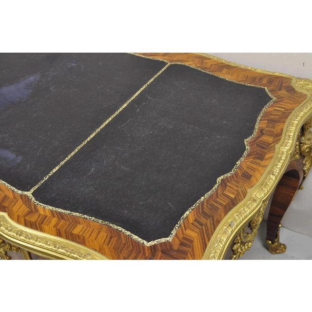 Late 20th Century French Louis XV Style Figural Bronze Ormolu Leather Top Bureau Plat Writing Desk For Sale - Image 9 of 12