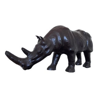 Large Vintage Handcrafted Leather Rhinoceros Statue For Sale