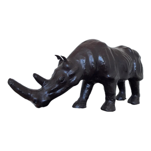 Large Vintage Handcrafted Leather Rhinoceros Statue