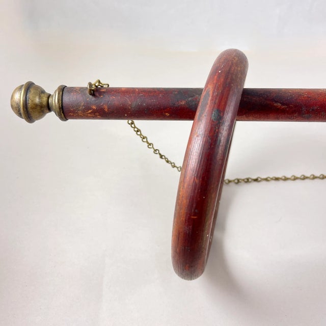 Late 19th Century Belle Epoque Three Ring Wood & Brass Hanging Towel Rack For Sale - Image 5 of 12