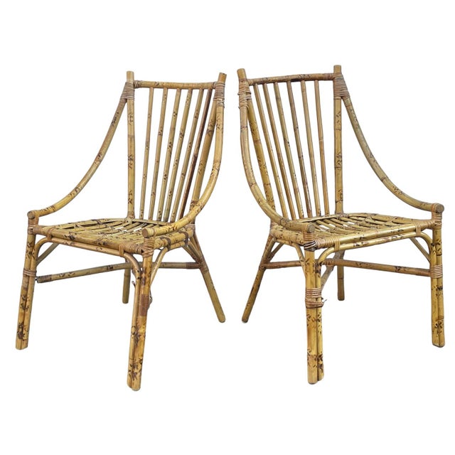 Mid-Century Modern Vintage Sculptural Rattan Bamboo Side Chair-A Pair For Sale - Image 3 of 5