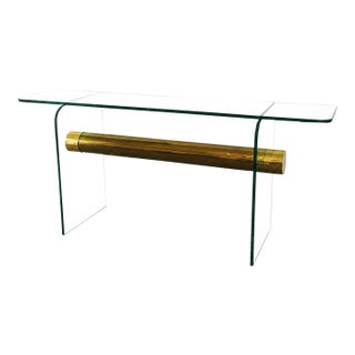Vintage 1970s Pace Glass Console Table With Suspended Brass Beam Mid Century Modern For Sale