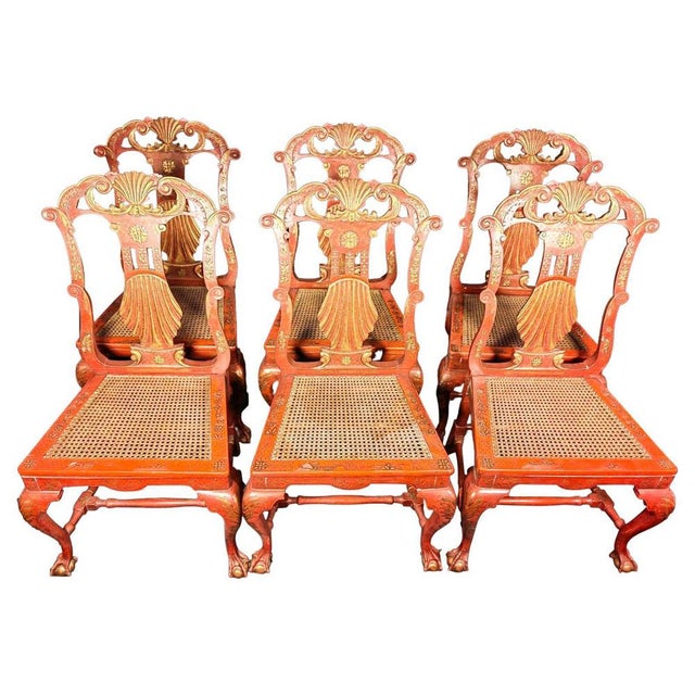 Japanese George II Style Red and Gilt Side Chairs, Set of 6 For Sale - Image 14 of 14
