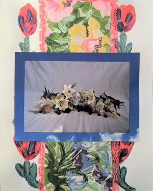 "Beg for Scraps" Contemporary Floral Mixed-Media Collage by Frances Sousa