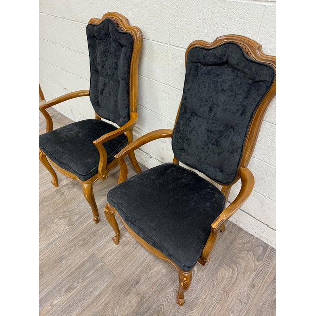 Vintage French Provincial Style Tufted Black Velvet Armchairs - Pair For Sale - Image 10 of 14