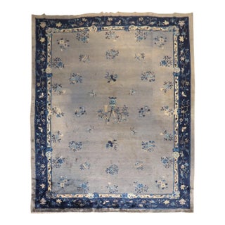 Gray Blue Antique Chinese Rug, 10' X 13'3'' For Sale