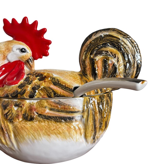 Vintage Neiman Marcus Made in Italy Hand Painted Rooster Soup Tureen For Sale - Image 4 of 8