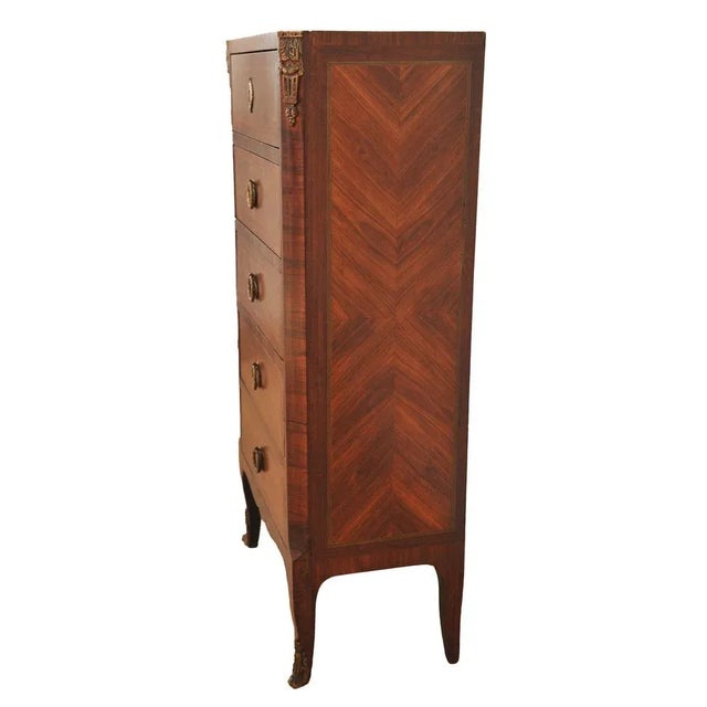 19th Century French Louis XVI Kingwood Marble Top Chest of Drawers For Sale - Image 3 of 8