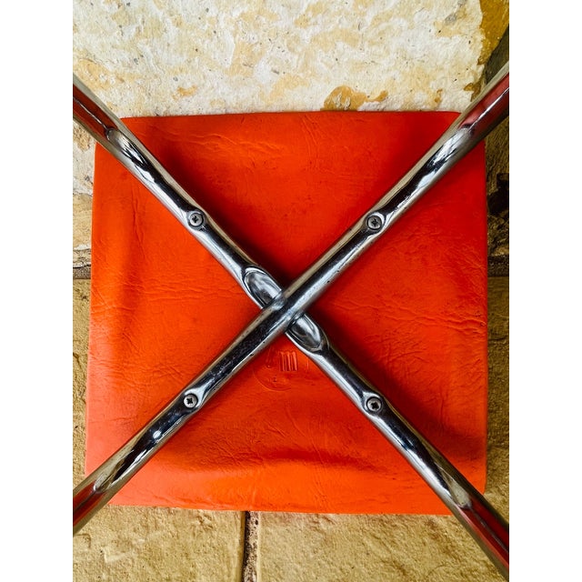 Mid-Century Orange Skaï and Chrome Stool from J L, 1970s For Sale - Image 14 of 18