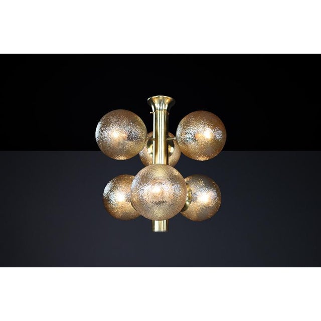Patinated Brass Sputnik Chandelier with Six Gold-Colored Globes from Kaiser Idell / Kaiser Leuchten, Germany, 1960s For Sale - Image 4 of 13