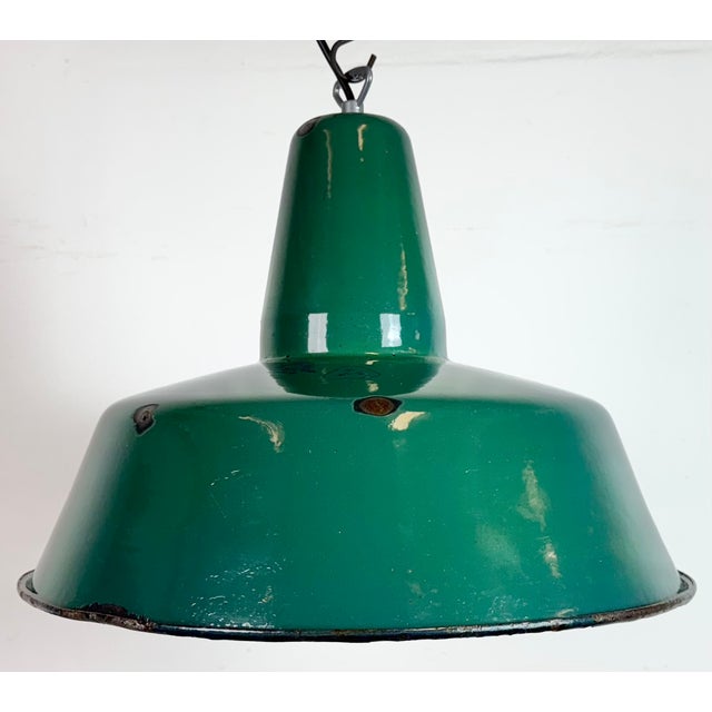 Metal Large Industrial Green Enamel Factory Pendant Lamp, 1960s For Sale - Image 7 of 17