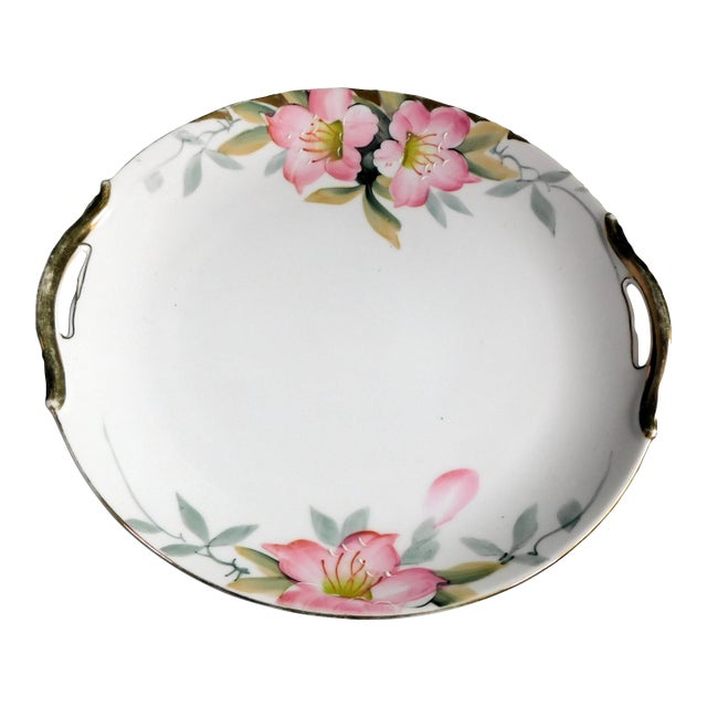 1910s Noritake Azelea Cake Plate Serving Tray With Gold Trim For Sale