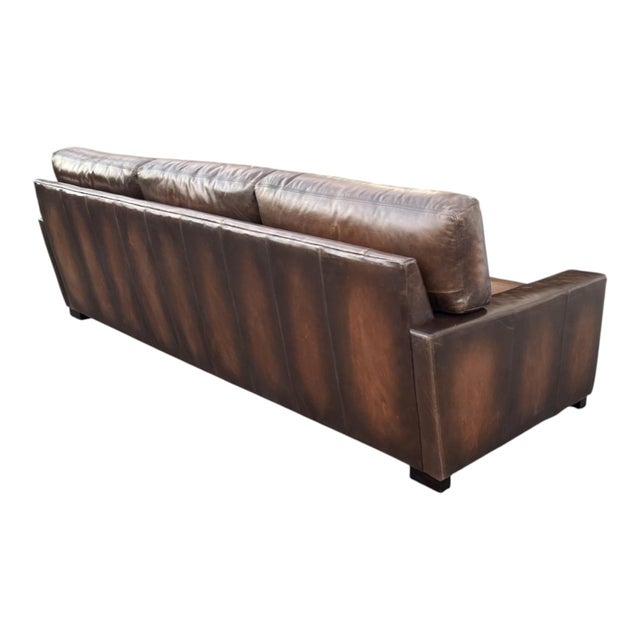 1980s Large Deep-Seated Two-Tone Brown Leather Sofa With Vintage Patina For Sale - Image 10 of 12