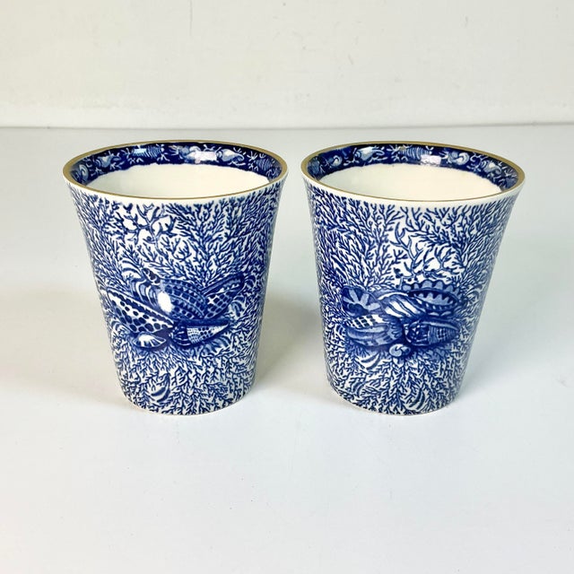 These are a pair of English ceramic Lowballs Glasses from English ceramic pottery shop Mottahedeh. The pattern is Torquay...