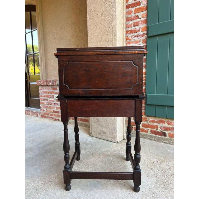 Antique English Slant Front Desk Display Stand Jacobean Carved Tiger Oak Lectern For Sale - Image 12 of 18