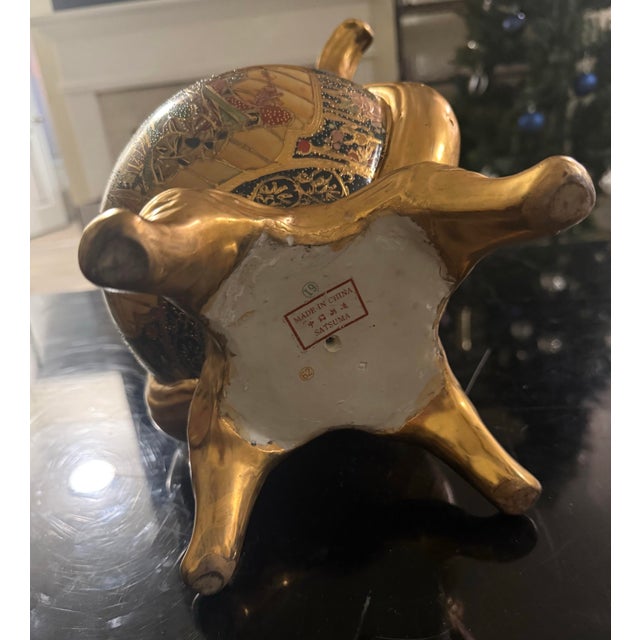 Ceramic 1950s Royal Satsuma 2-Handle Gilt Porcelain Vase W/Lid 16" Tall X 13" Wide For Sale - Image 7 of 10